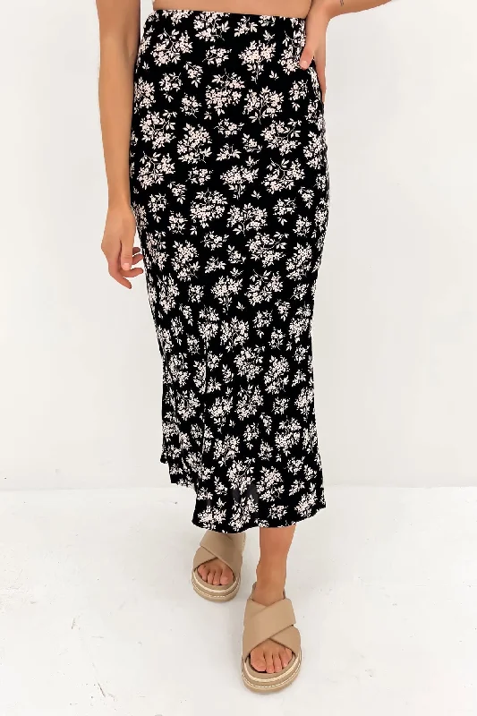 Andi Maxi Slip Skirt Black asymmetrical skirt cut