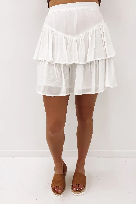 Aria Washed Mini Skirt White a-line skirt cut