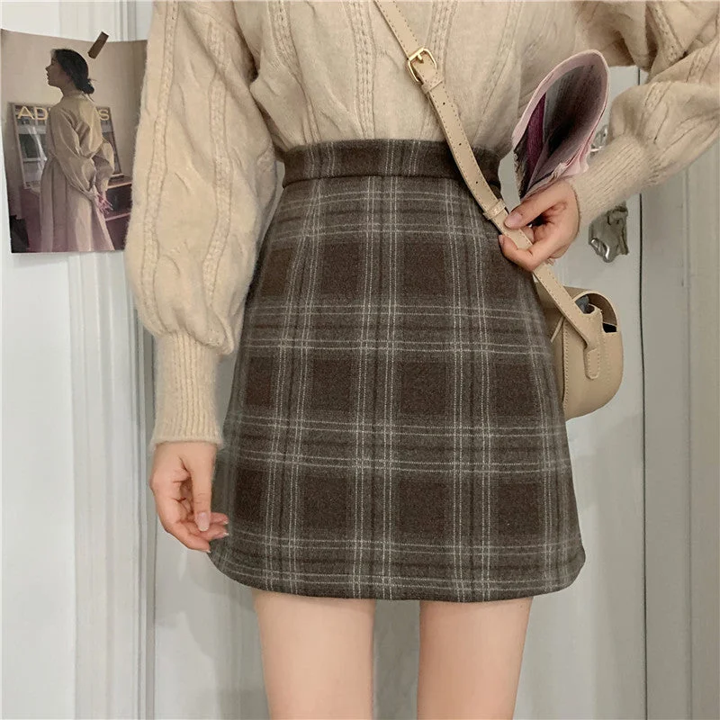 Ashy Plaid Mini Skirt (3 Colors) wool skirt warm