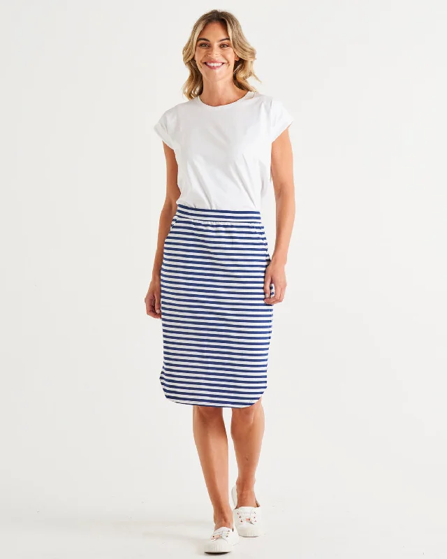 Betty Basics Evie Skirt Ocean Stripe silk skirt lustrous