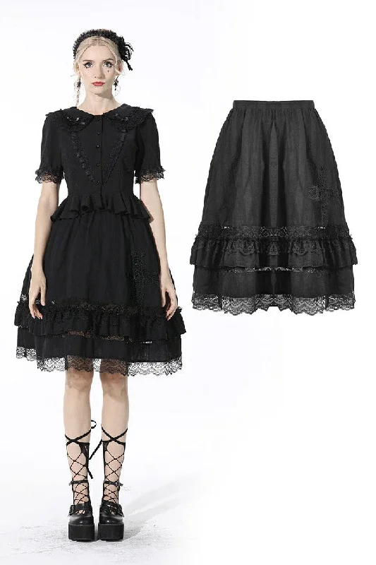 Black lolita cross side hollow out skirt KW199 lace skirt romantic