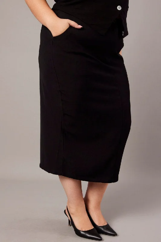 Black Tailored Midi Pencil Skirt tiered skirt playful