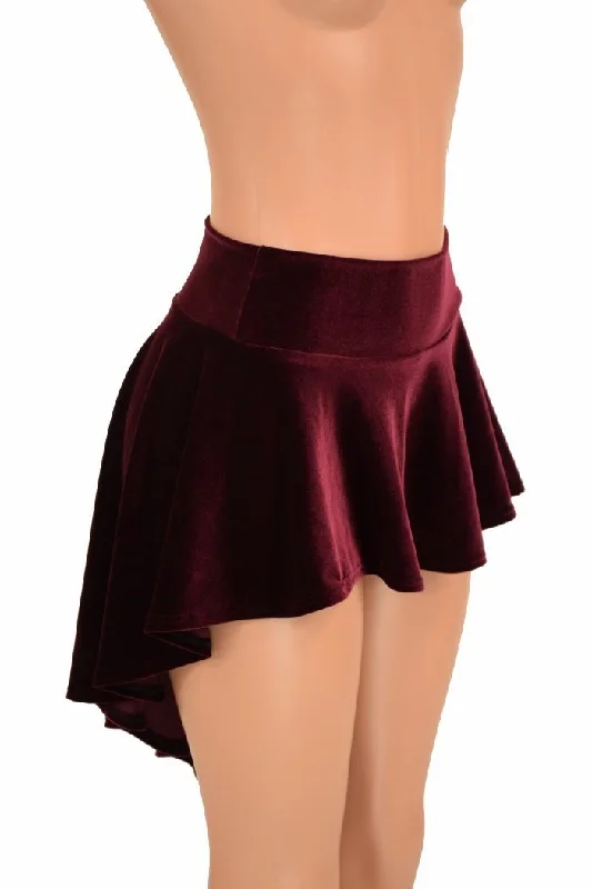 Burgundy Velvet Hi-Lo Mini Skirt corduroy skirt textured