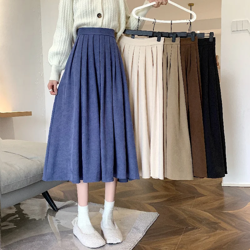 Corduroy Suede Midi Skirt (5 Colors) elastic waist skirt