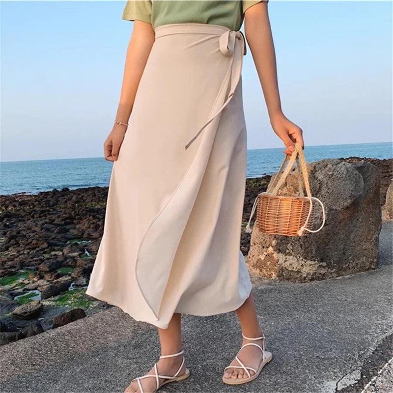 New Stain Women A-Line Long Side Split High Waist Fashionable Umbrella Beach Female Skirt lace skirt feminine