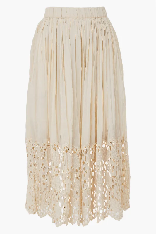 Cream Elyse Print Eyelet Skirt elastic waist skirt