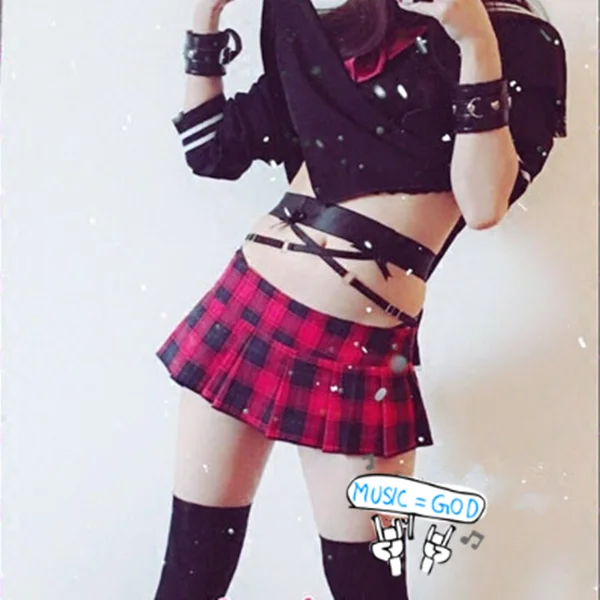 Cute plaid short skirt YV40345 leather skirt bold