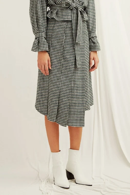 Eliza Plaid Assymetric Skirt ribbed skirt waist