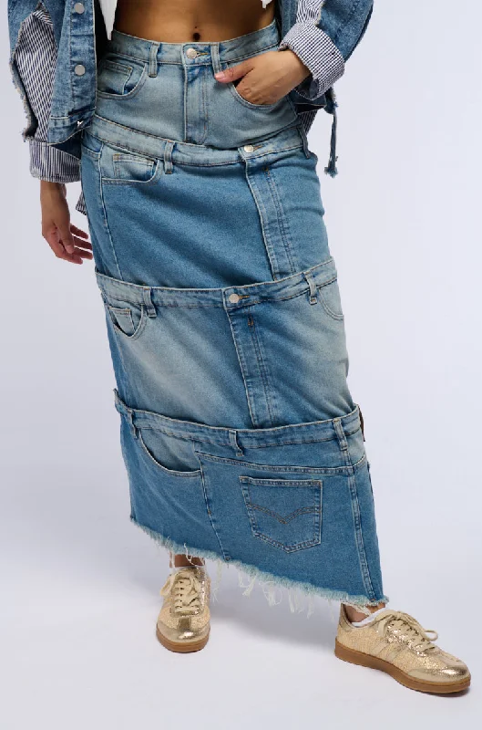 ESSIE DENIM MAXI SKIRT silk skirt sleek