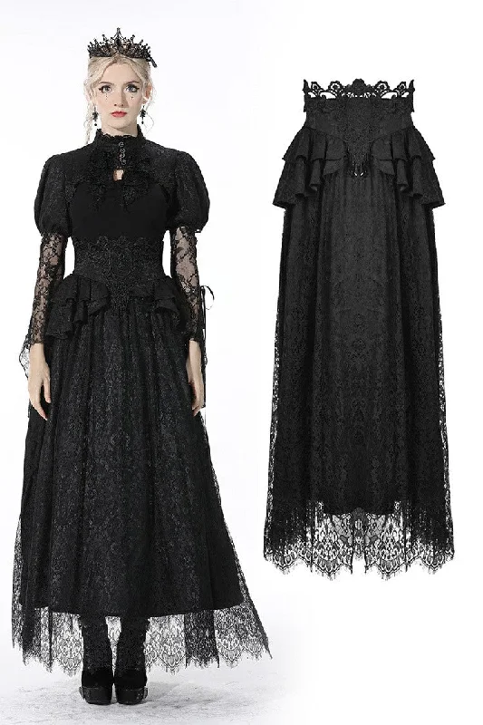 Gothic luxe court jacquard-lace empire waist skirt KW202 flowy skirt hem