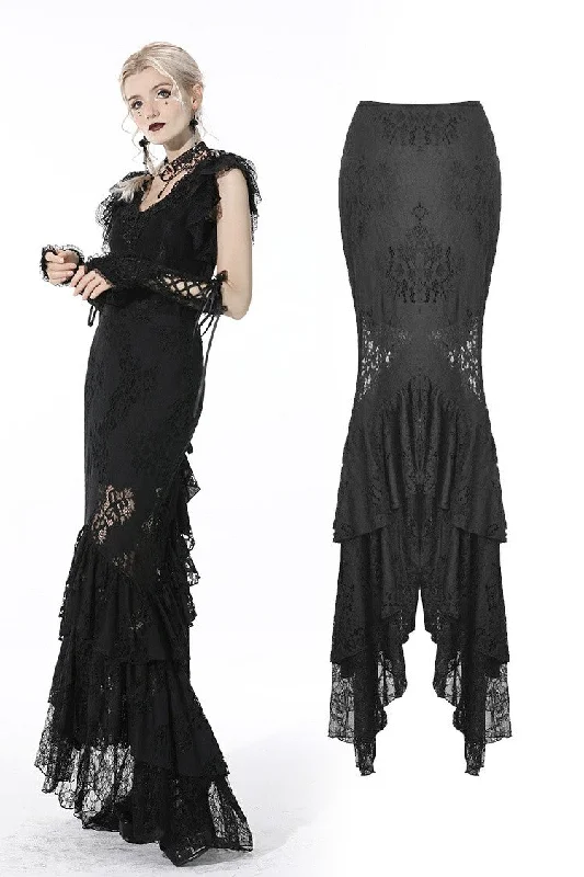 Gothic mermaid lace hollow out maxi skirt KW198 velvet skirt plush