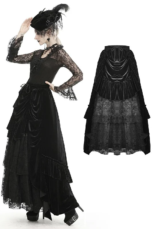 Gothic queen ruffle long velvet skirt KW187 maxi skirt elegant