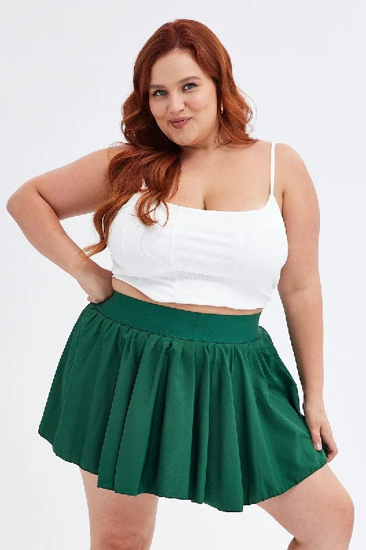 Green Mini Skirt Pleated Tennis With Shorts Underneath denim skirt trendy