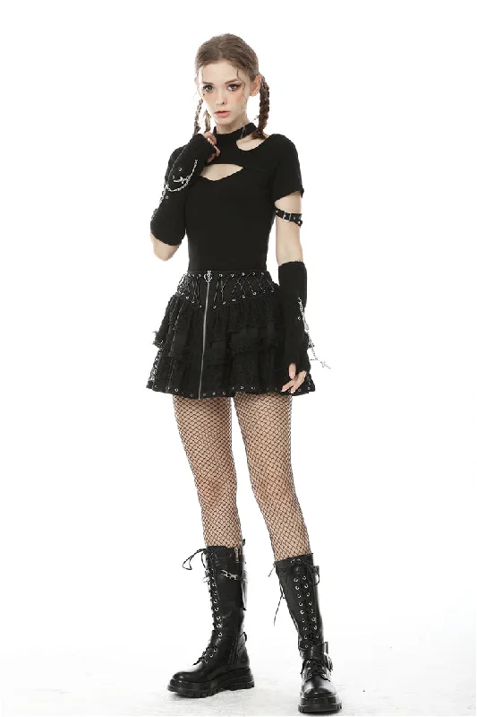 Harajuku punk subculture metal lace short skirt KW191 silk skirt sleek