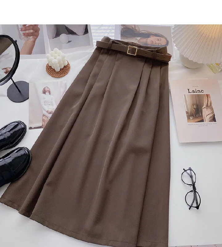 Hong Kong style fashion slim A-shaped high waist leisure skirt with belt  5758 cotton skirt soft