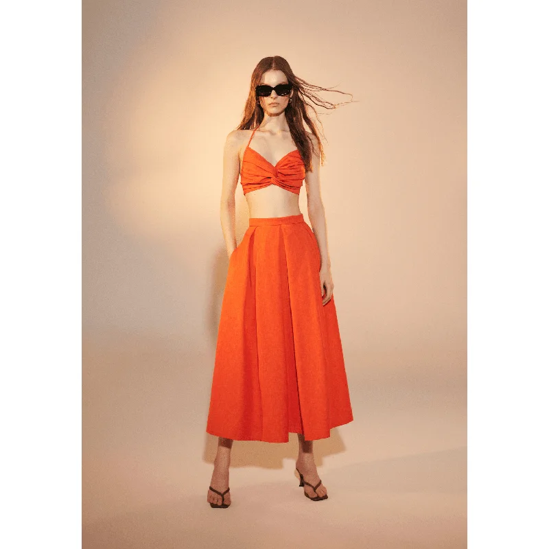 June Midi Skirt in Spicy Orange satin skirt smooth