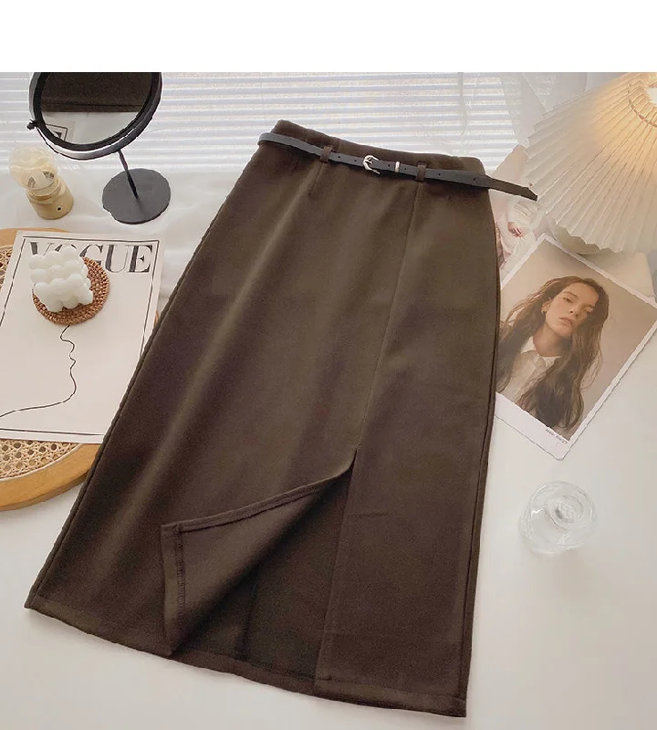 Korean fashion high waist A-shaped medium and long skirt  5764 velvet skirt plush