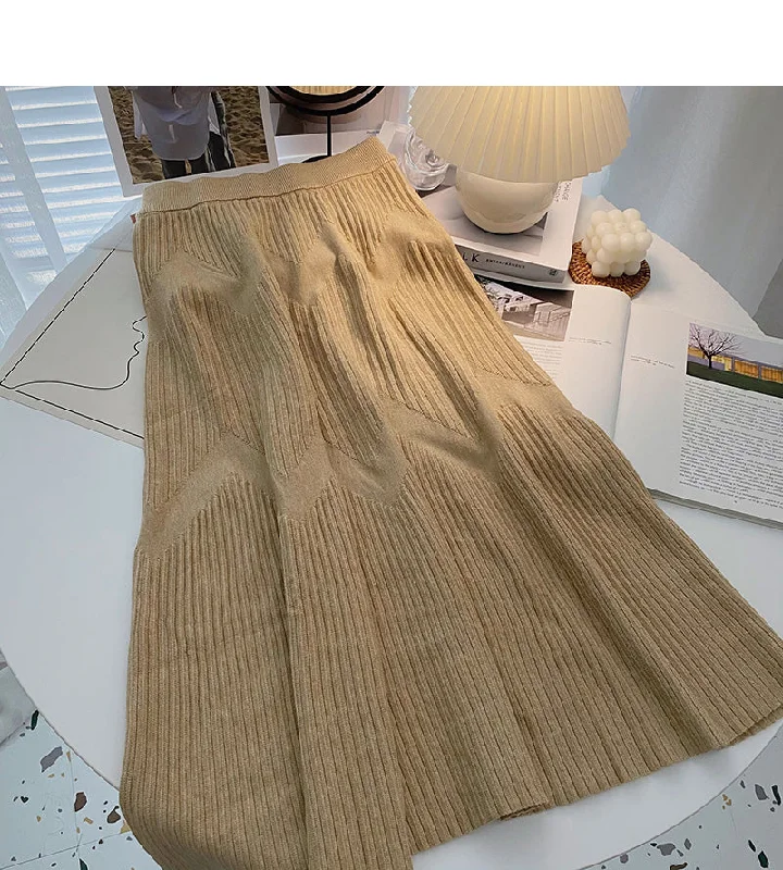 Korean minority design thread knitted high waist skirt  5767 denim skirt classic