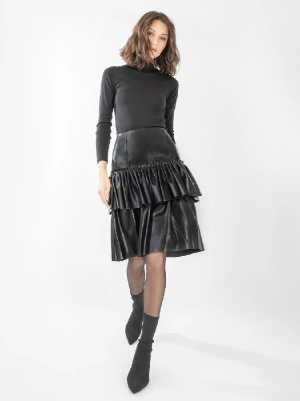 Leather Ruffle Layer Skirt silk skirt smooth