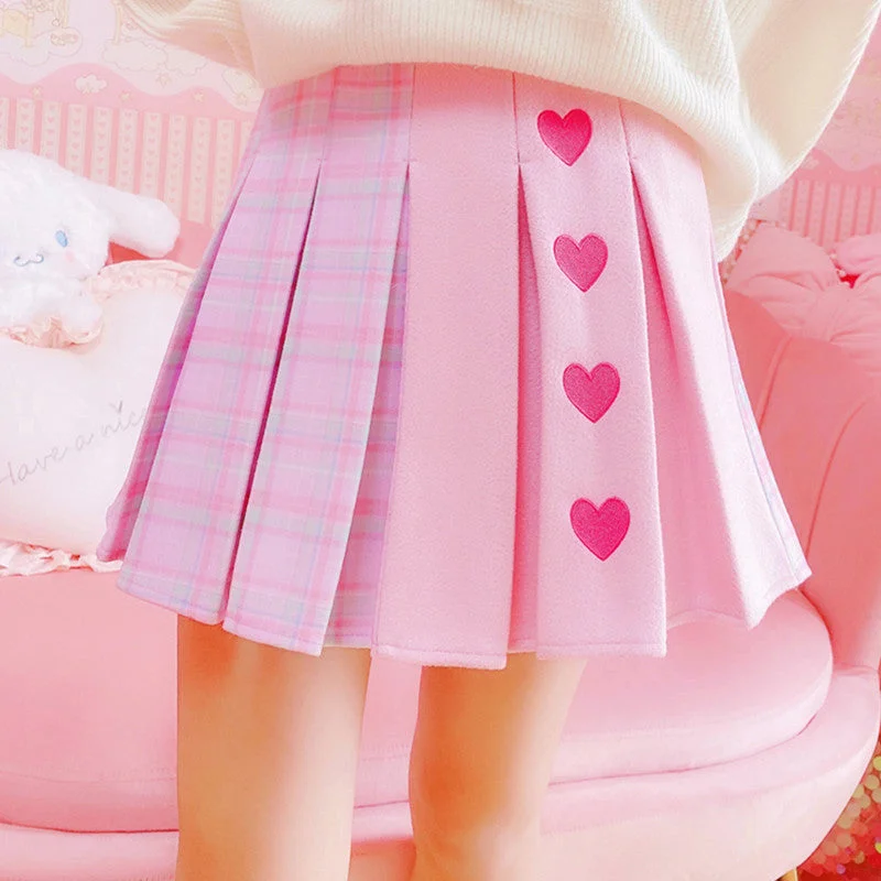 Lovely love pink pleated skirt YV43617 cashmere skirt fine