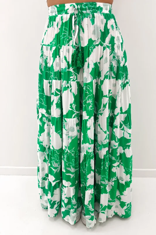 Lyrah Maxi Skirt Green elastic waist skirt