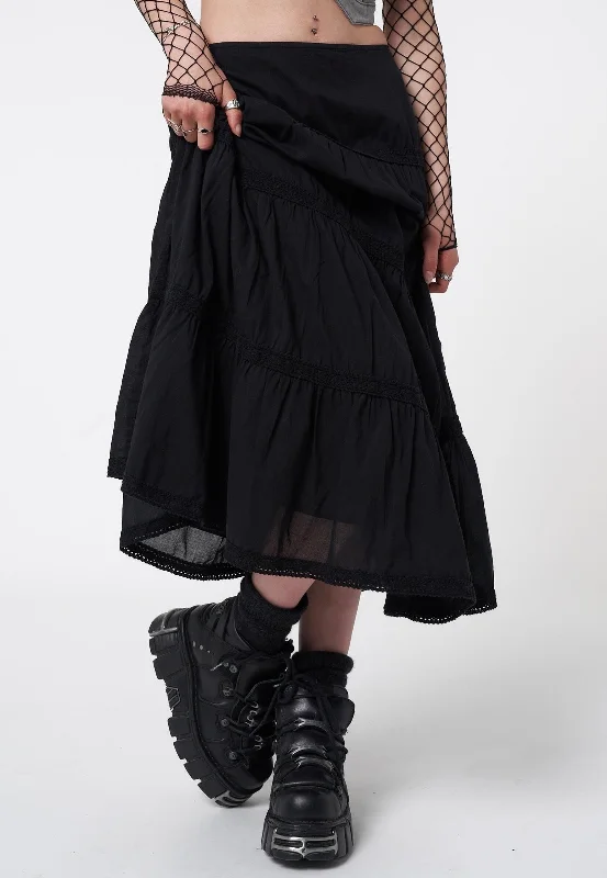 Minga London - Raven Ruffle Lace Black - Skirt flowy skirt hem