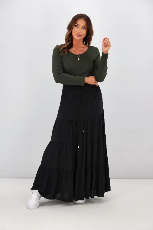 New U Collection Maxi Skirt Plain Black high waist skirt