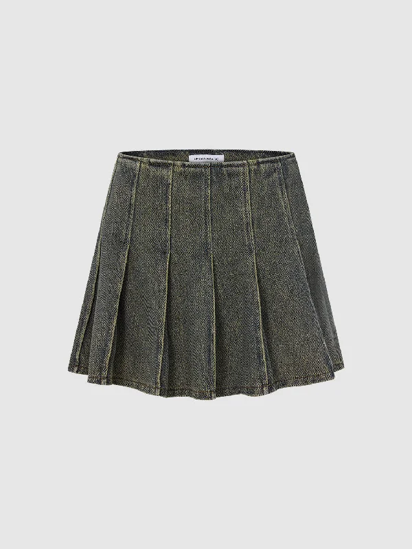 Pleated Denim Mini Skirts seamless skirt comfort