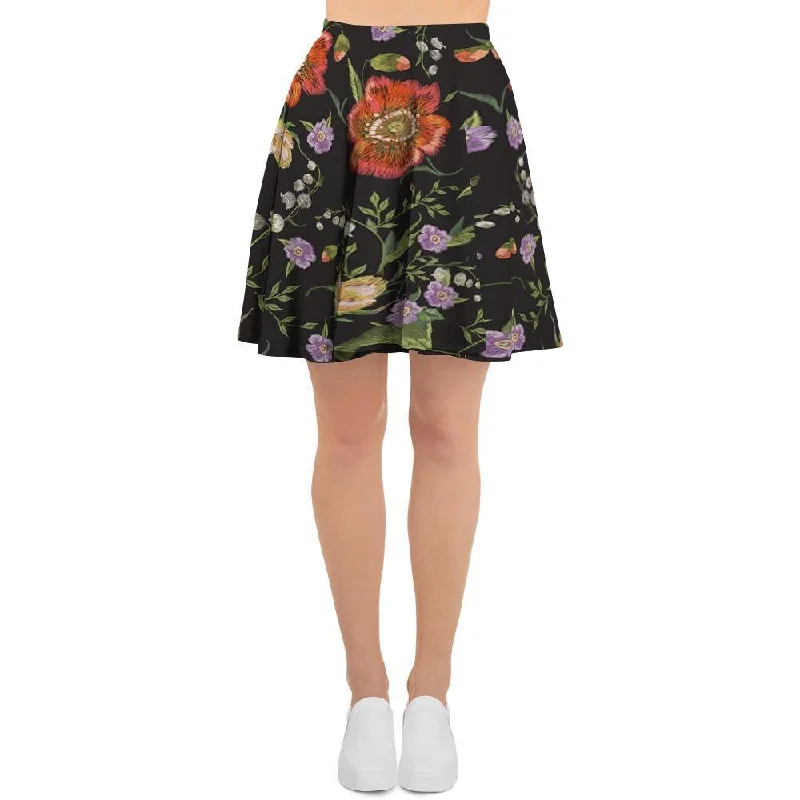 Poppy Floral Print Women's Skirt silk skirt lustrous