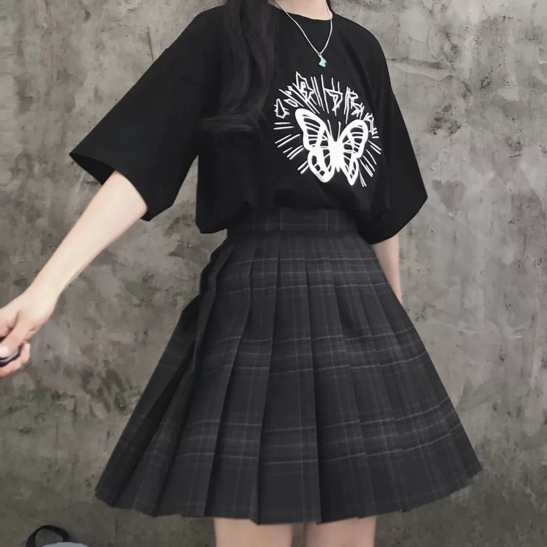 Preppy Black Plaid Japanese School Uniform Kawaii Mini Skirt corduroy skirt textured