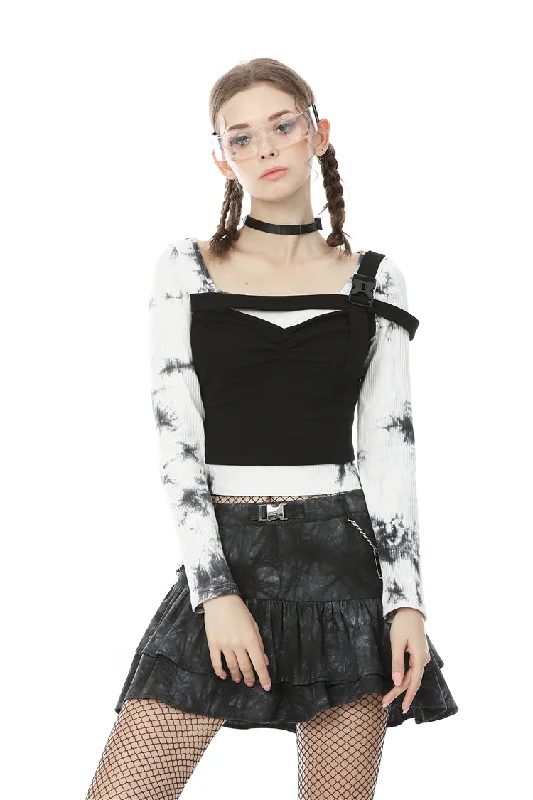 Punk tiepins tie-dyed short skirt KW190 chiffon skirt delicate