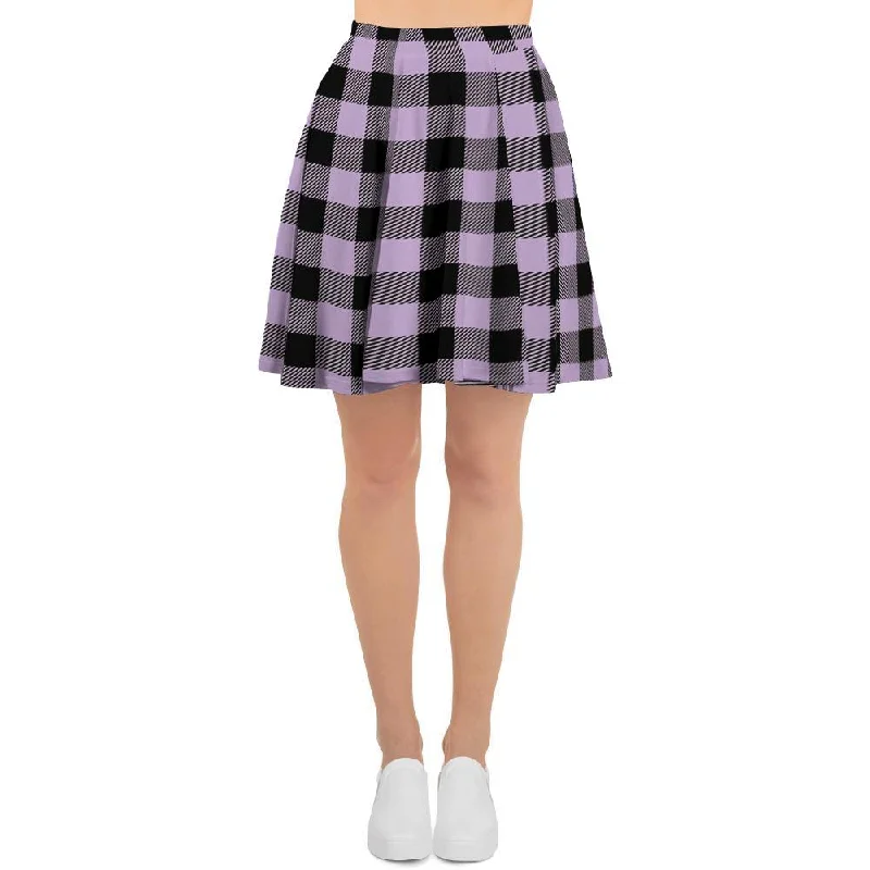 Purple Violet Plaid Women's Skirt satin skirt smooth