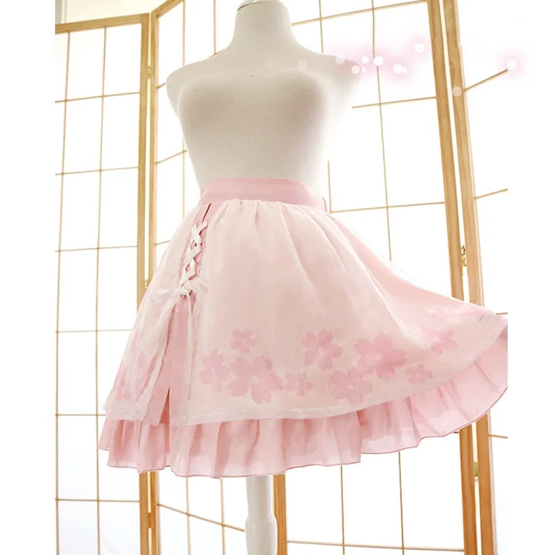 Sakura bow skirt PL50208 chiffon skirt airy