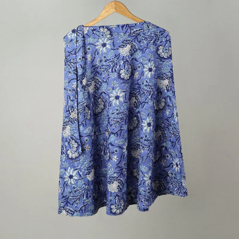 Blue - Sanganeri Block Printed Cotton Wrap Around Skirt 01 lace skirt elegant