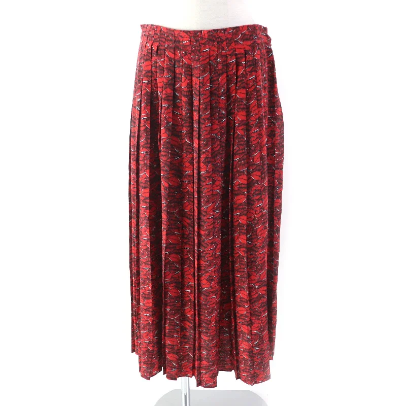 Valentino Silk Lip Print Pleated Skirt Red wool skirt thick