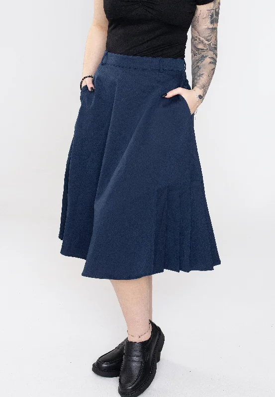 Voodoo Vixen - Nyla Knee Length Navy - Skirt leather skirt modern