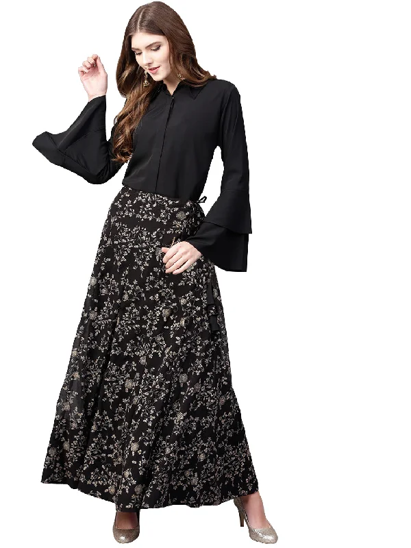 Women's Indowestern Black Shirt With Skirt Set - Ahalyaa pencil skirt chic